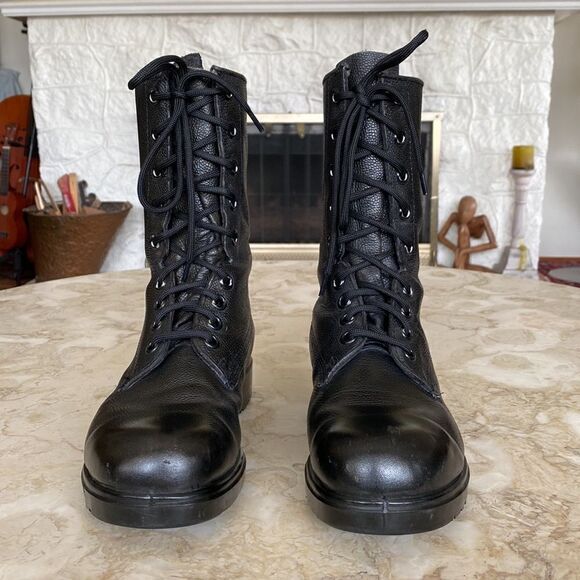 GREB Black Leather 9-Eyelet Combat Steel Toe Army Boots - Picture 3 of 14